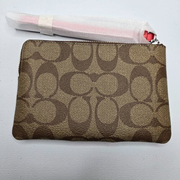 Coach Zip Wristlet In Signature Canvas Silver Khaki Miami Red - Picture 4 of 8